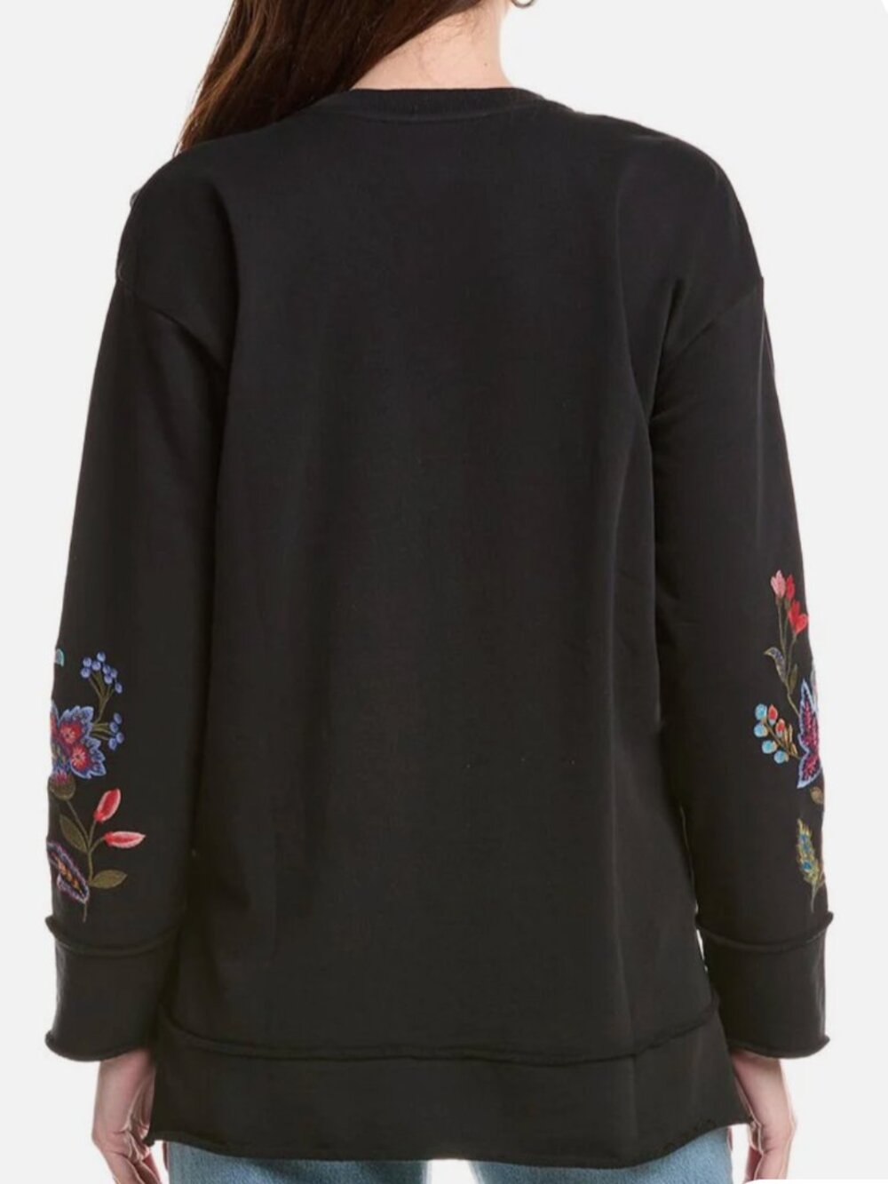 Johnny Was Noire Embroidered Floral  Pullover Boho Sweatshirt Black M NWT $180 - Picture 2 of 5